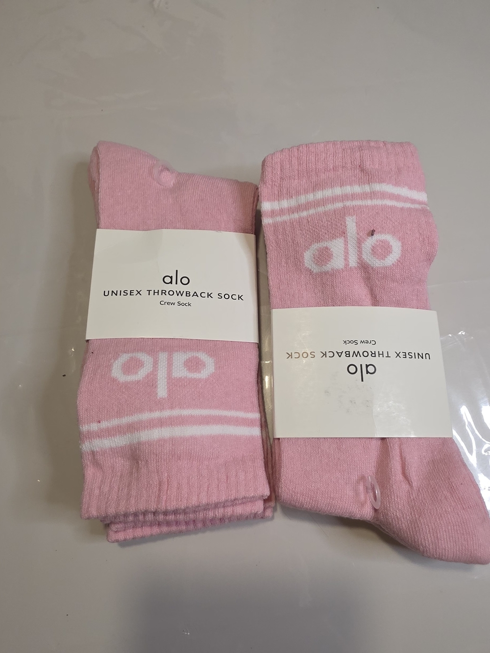 ALO Yoga Pink Unisex Crew Socks with White Logo Stripe